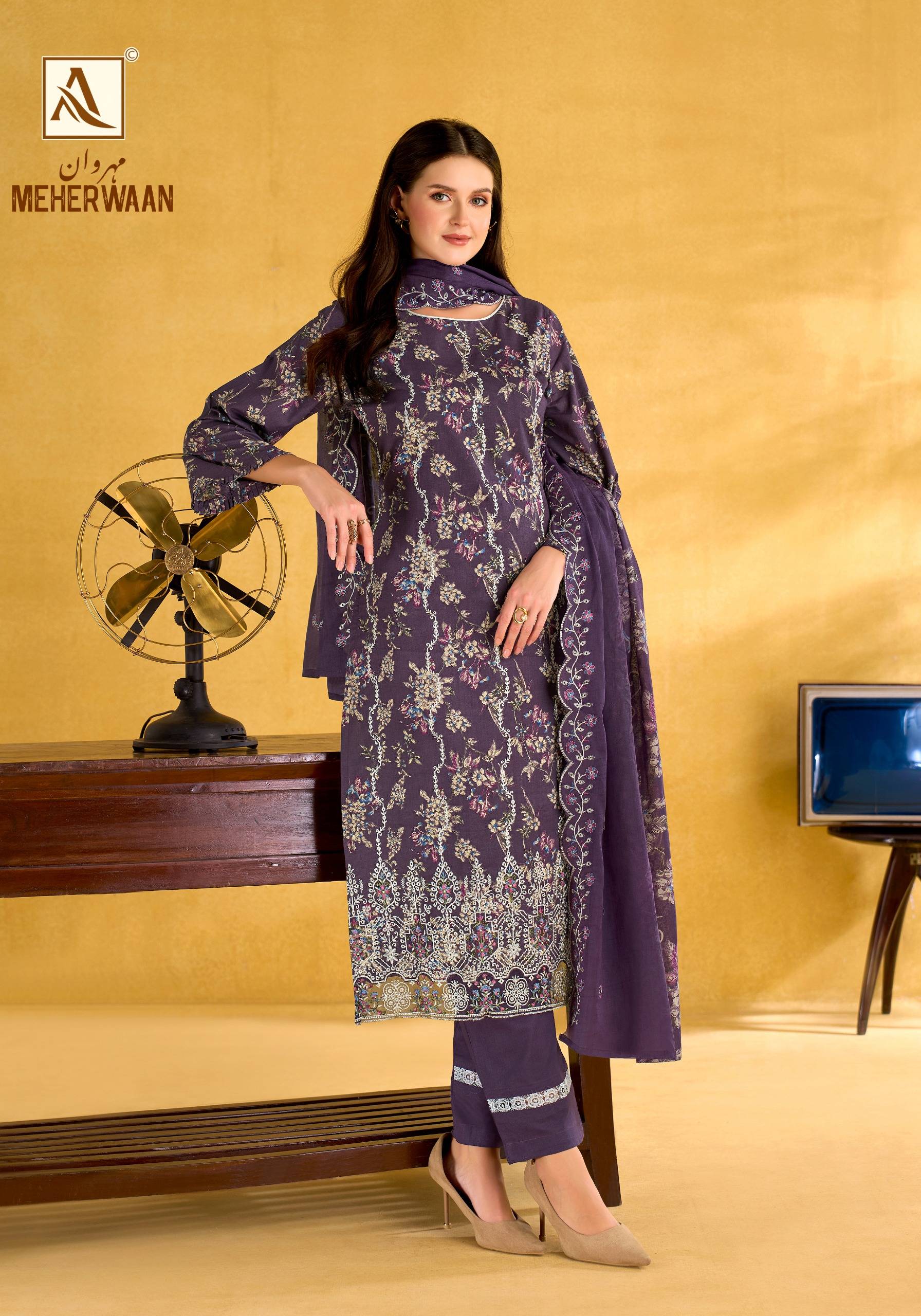 MEHERWAAN BY Alok Suit 3022-1121-001 TO 3022-1121-006 SERIES Pakistani Stylish Embroidered Pure Cambric Cotton Dresses At Wholesale Price